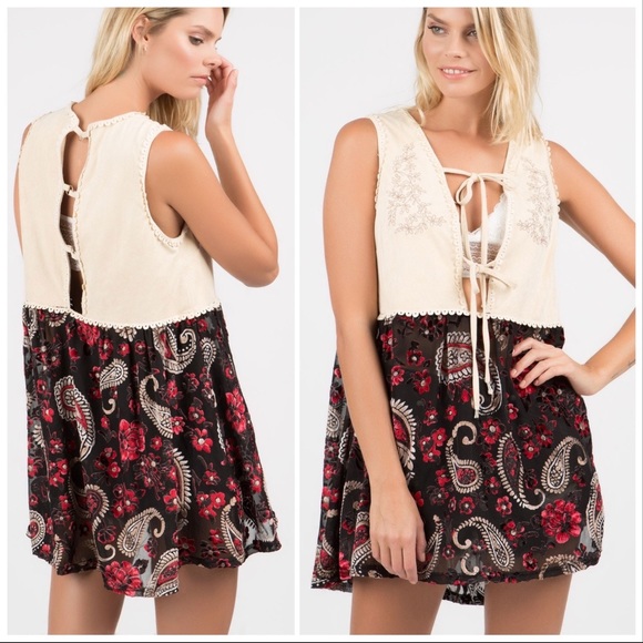 Boho 70's Suede & Flowers Baby Doll Layering Tunic - Picture 9 of 14